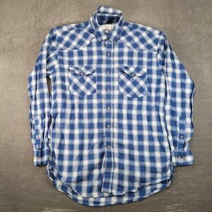 Crazy Cowboy Western Shirt Mens XL Blue Plaid Long Sleeve Button Down Cotton